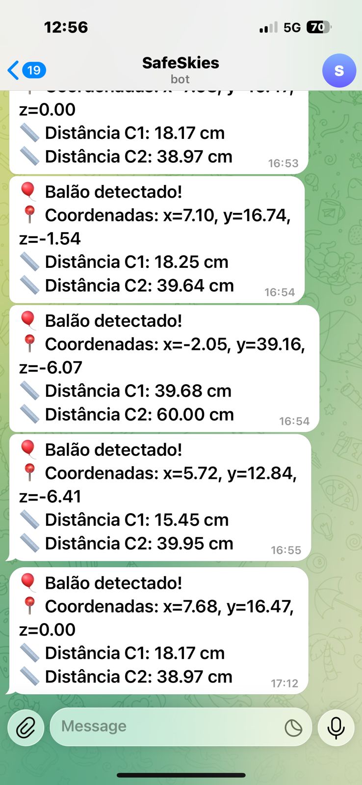 Interface de alerta por mensagem com coordenadas